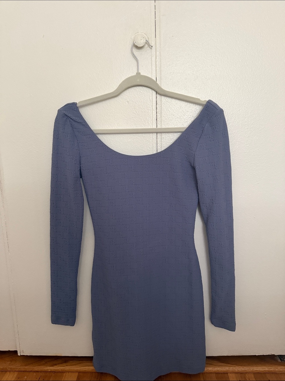 Alexander Wang Backless Long Sleeve Scoop Mini Dress in Slate Blue